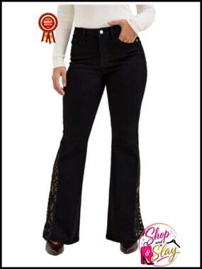Judy Blue Mid Rise Lace Flare Denim Jeans Stretch Ultra Flare